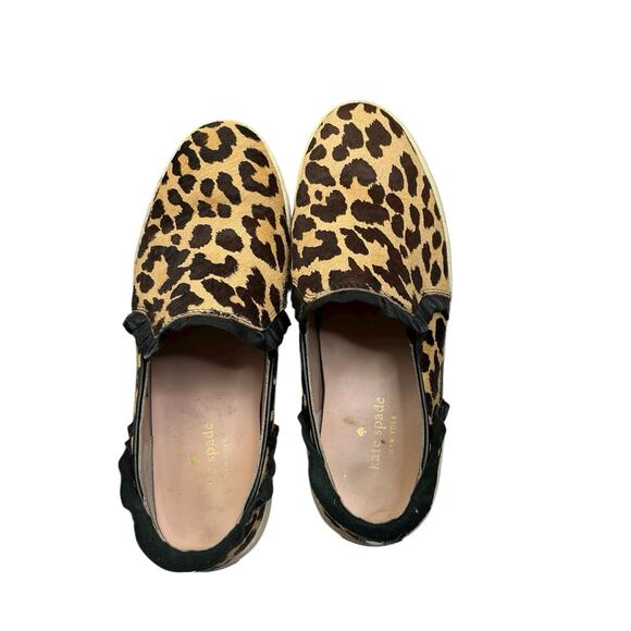 Kate Spade Ruffle Trim Leopard Print Calf Hair Slip On Sneakers Women’s Size 9 - Picture 7 of 10
